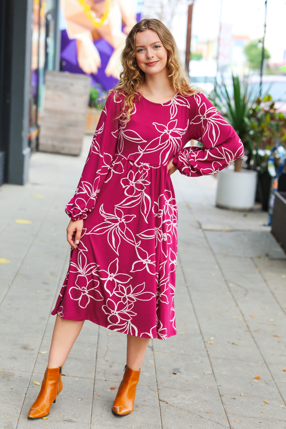 Sangria Fit & Flare Floral Print Midi Dress