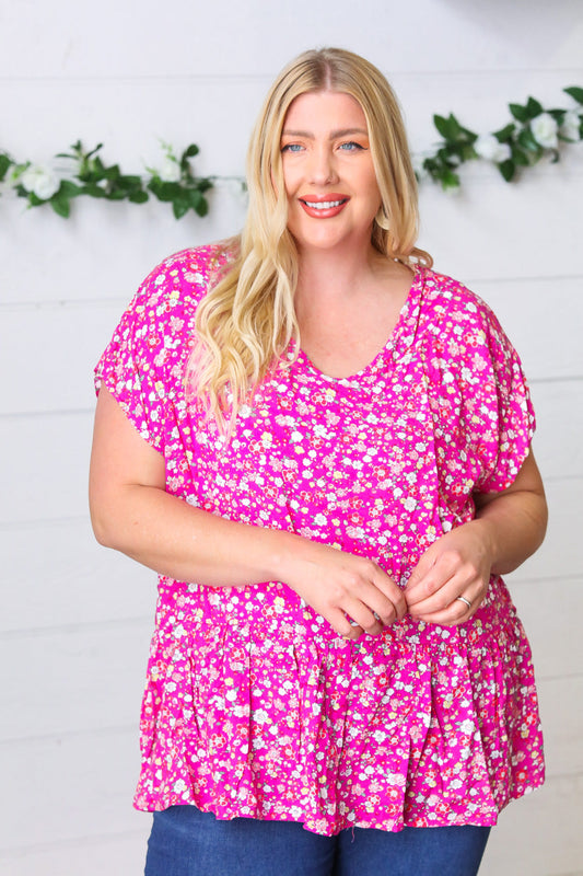 Fuchsia Floral Babydoll Woven Challis Top