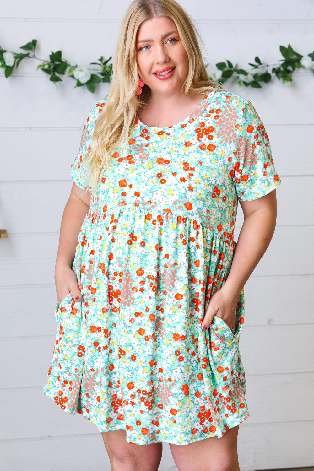 Mint & Coral Floral Babydoll Fit and Flare Dress