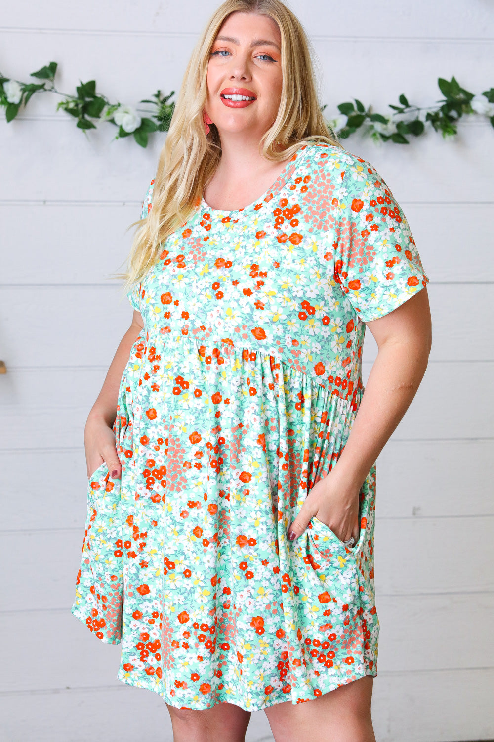 Mint & Coral Floral Babydoll Fit and Flare Dress