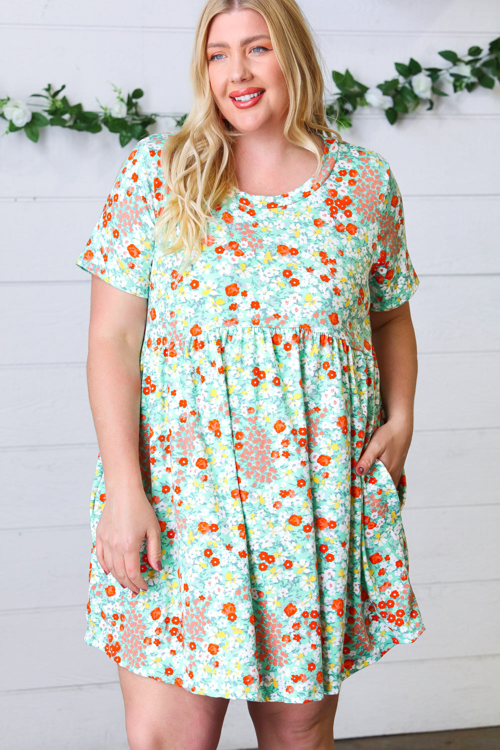 Mint & Coral Floral Babydoll Fit and Flare Dress