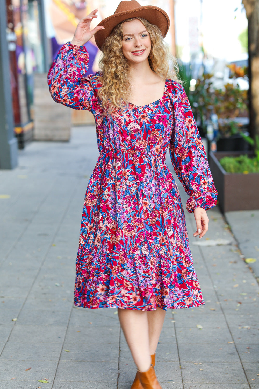 Take The Leap Magenta Floral Print Midi Dress