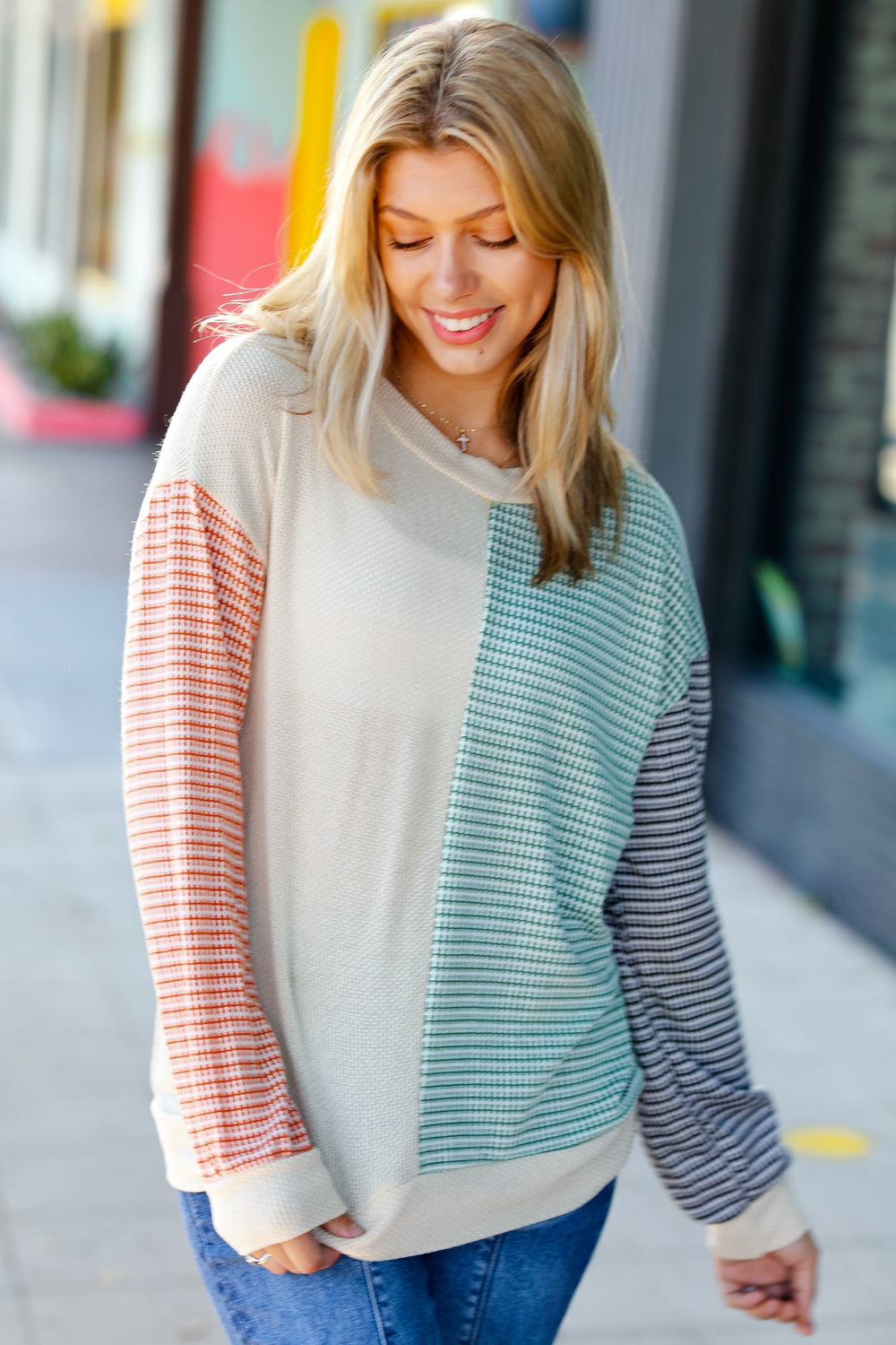 Feeling Casual Rust & Olive Two-Tone Knit Color Block Top