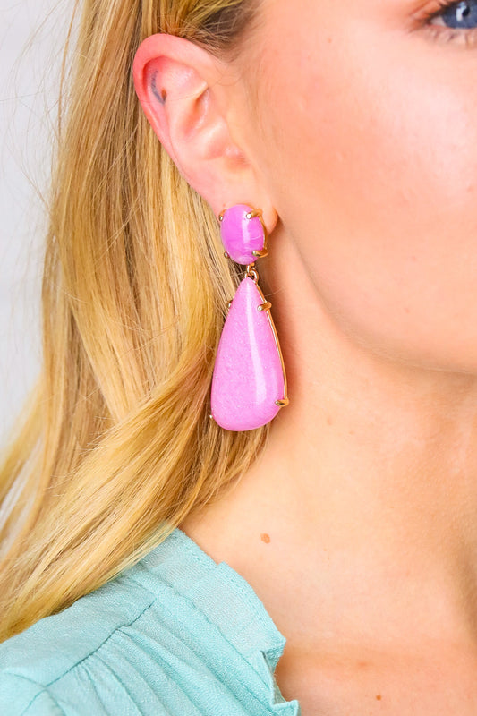 Lilac Geo Resin Stone Drop Earrings