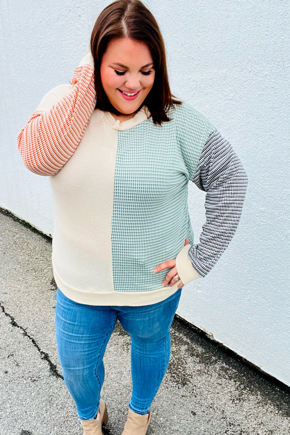 Feeling Casual Rust & Olive Two-Tone Knit Color Block Top