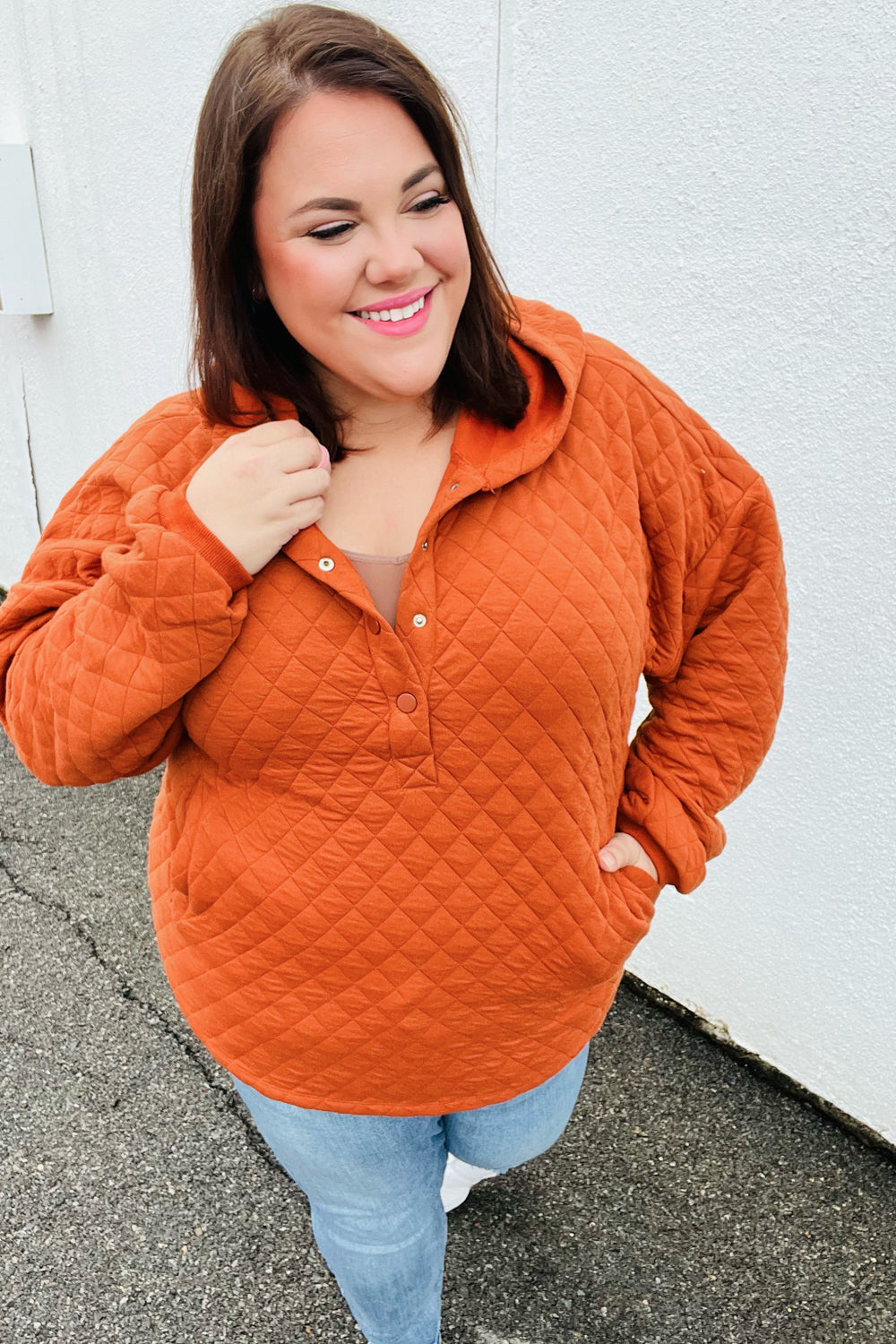 Feeling Bold Burnt Orange Quilted Quarter Snap Hoodie