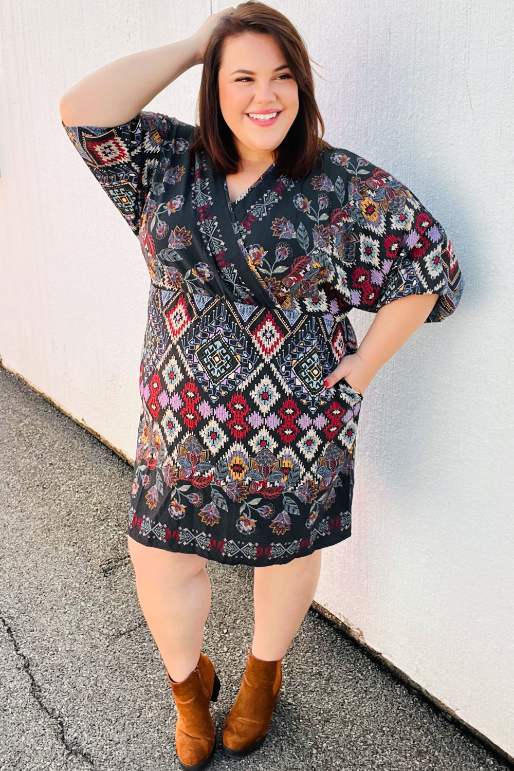 Straight To My Heart Charcoal Boho Paisley Surplice Dress