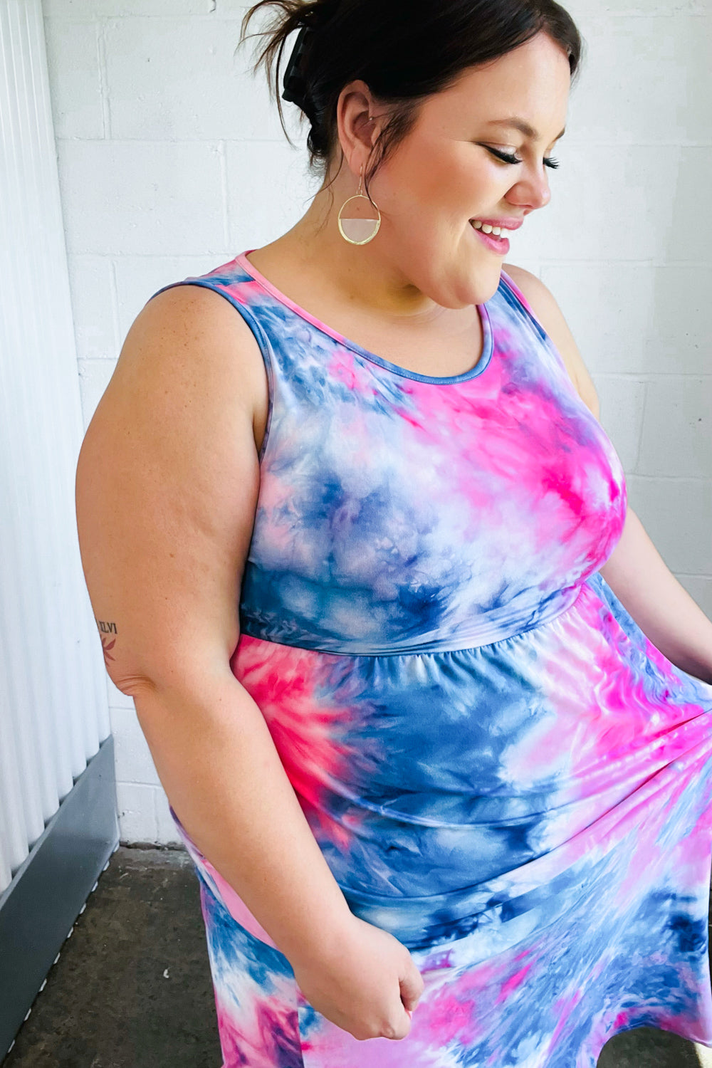 Pink & Blue Tie Dye Fit and Flare Sleeveless Maxi Dress